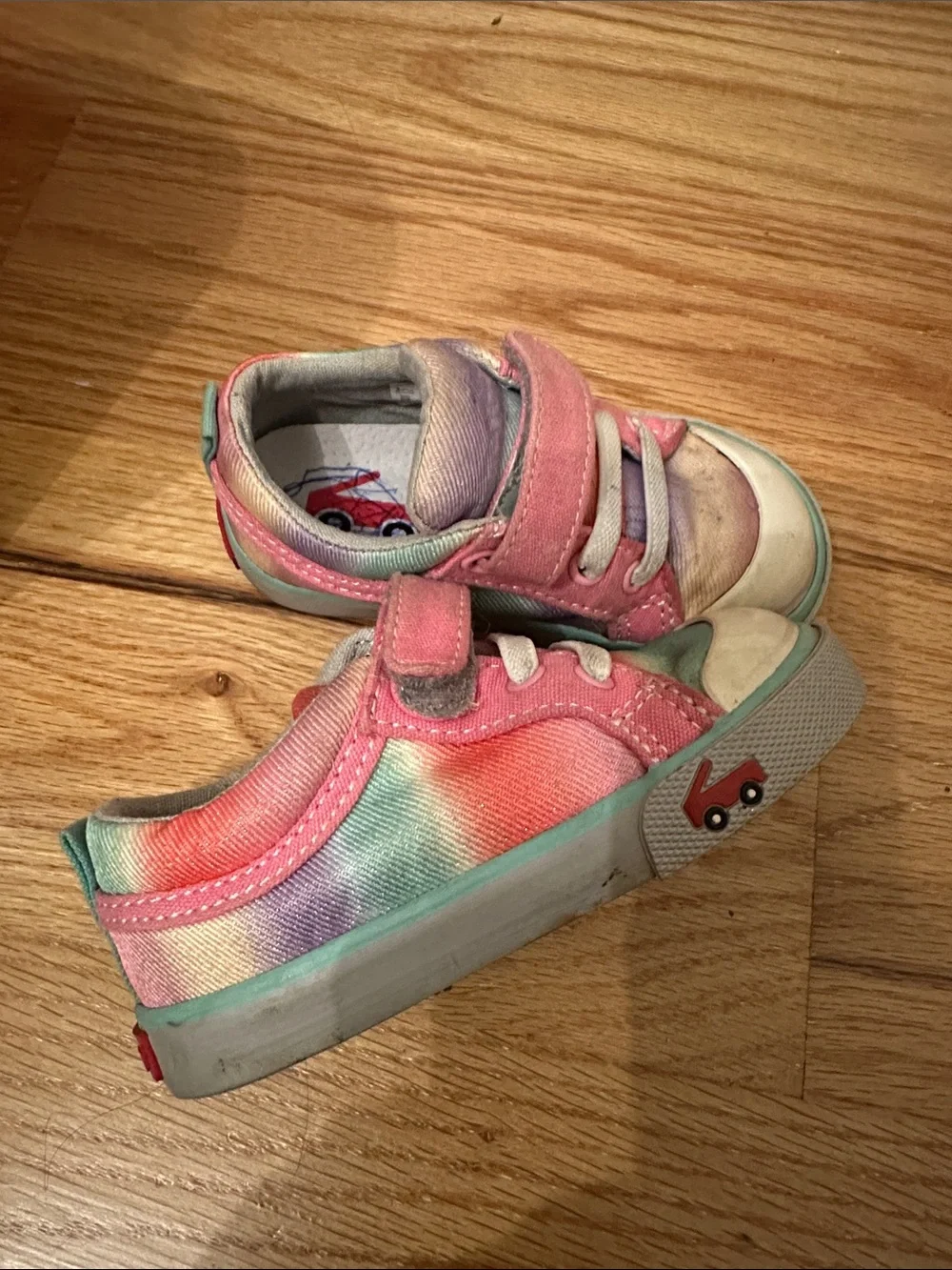 Kids Rainbow Tie-Dye Velcro Sneakers - Pink